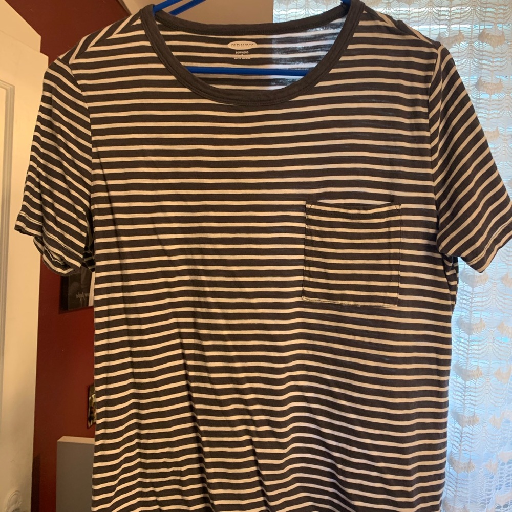 White and blue striped boyfriend shirt